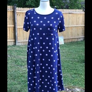 "New LuLaRoe Carly Dress – Blue & Pink Polka Dots, High-Low Hem, Charming D174